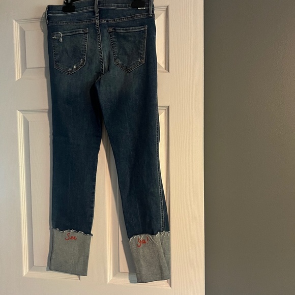MOTHER Blue Distressed Ankle Jeans - Picture 5 of 9